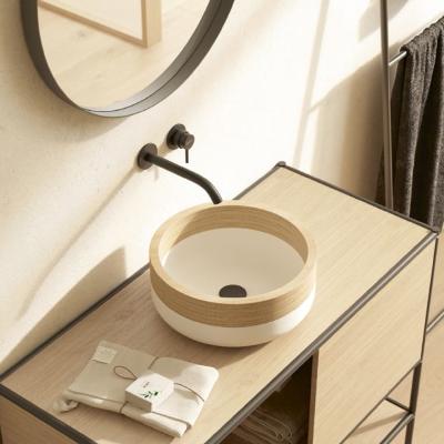 LAVABO SOLID SURFACE CON MADERA