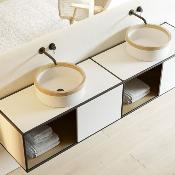 LAVABO SOLID SURFACE CON MADERA